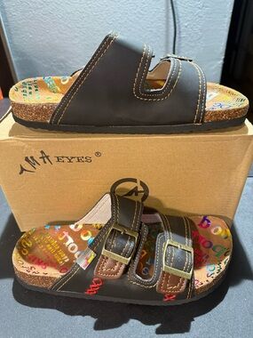 Tma Eyes Women’s Vintage Leather Double Buckle Slides New